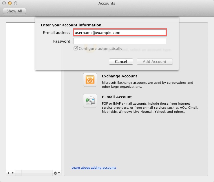 add an exchange account to outlook for mac 2011